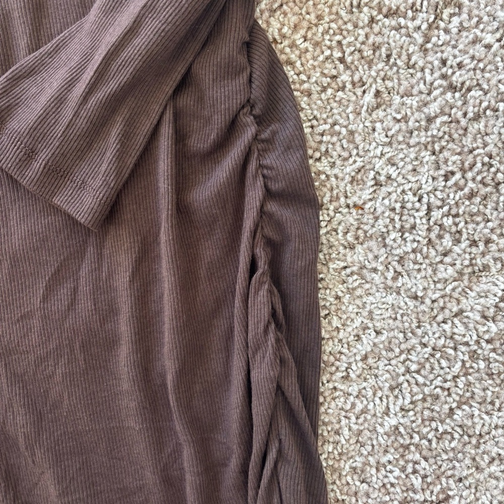 Brown Ribbed Midi Dress - Picture 8 of 11